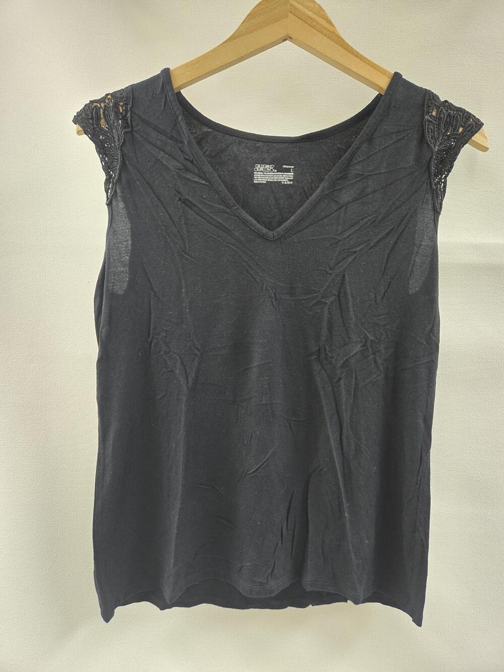 Gilligan & O'Malley Sleepwear Shirt Womens Large Black V Neck Lace Trim Modal